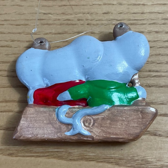 Vintage Ceramic Mouse Christmas Ornament 3.5” Handmade Mice Couple on a Swing - Picture 2 of 5